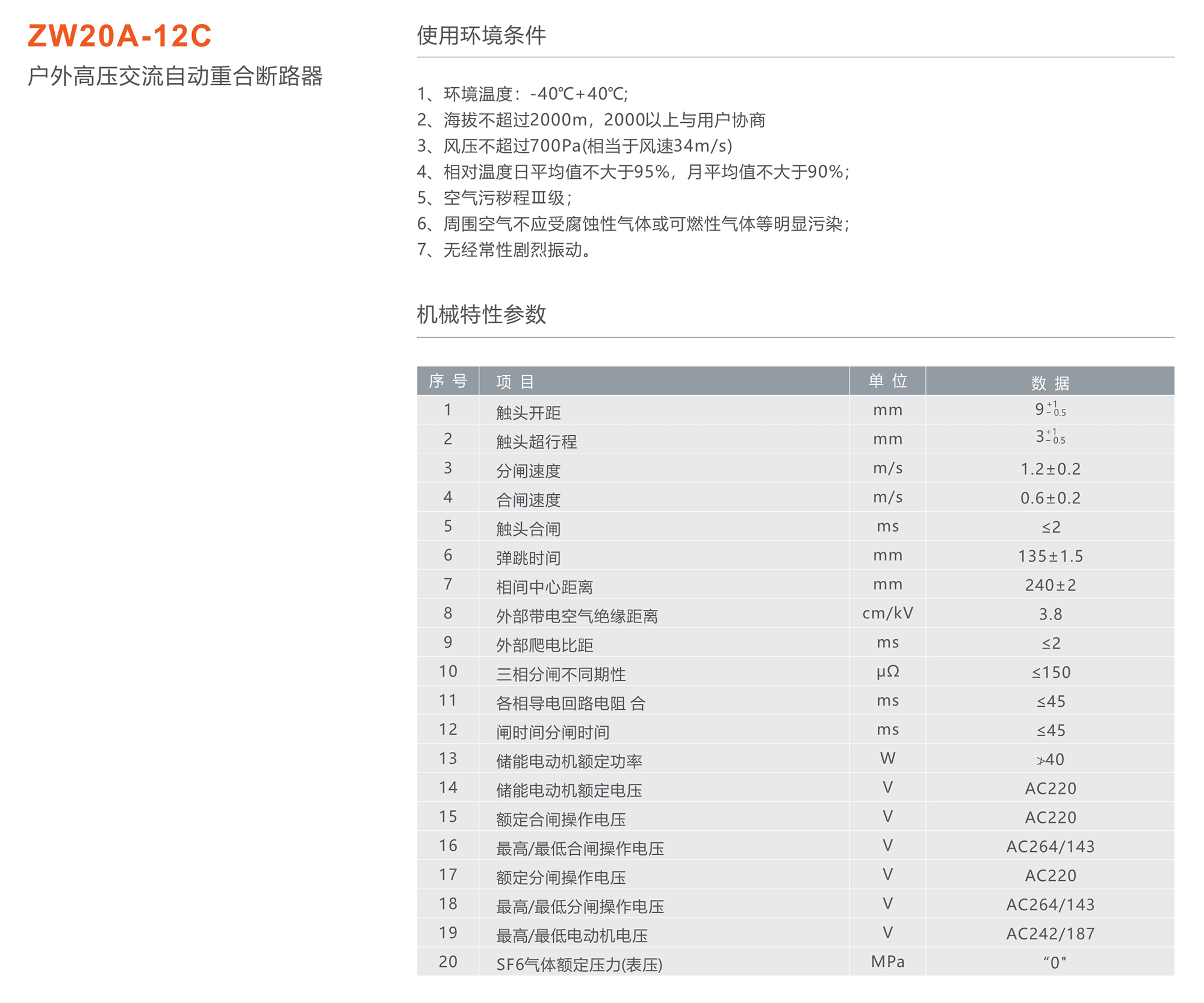 人民电器 ZW20A-12C户外高压交流自动重合断路器